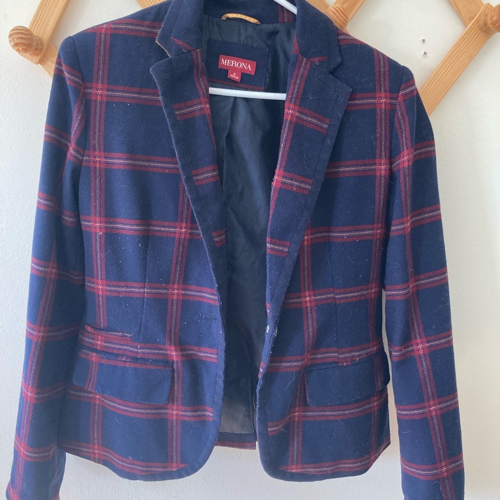 Target (Merona) navy blue plaid blazer